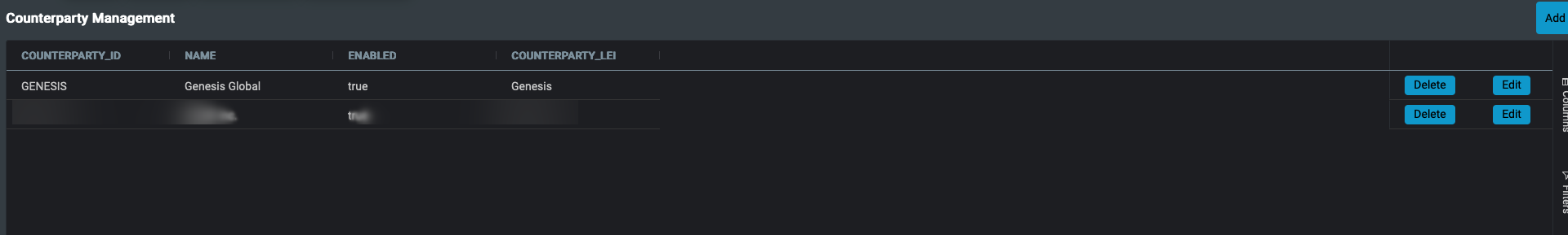 Example entity management grid