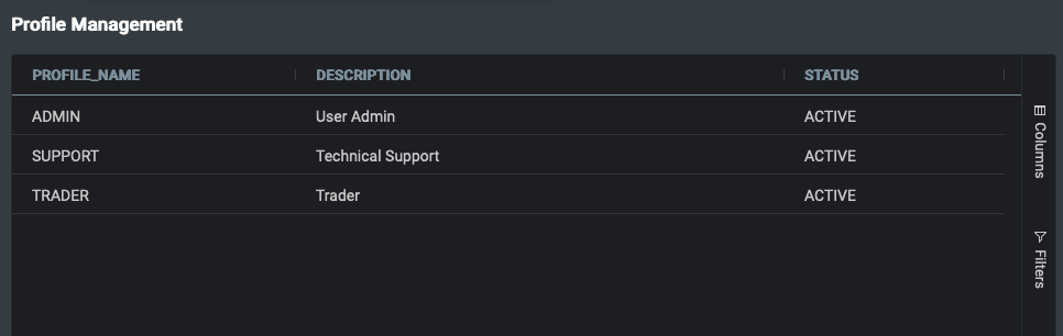 Example profile management grid